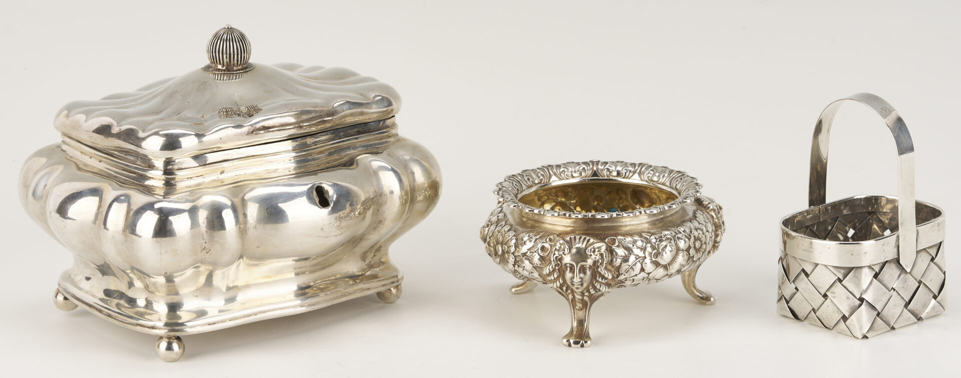 Lot 832: 6 Collectible Small Silver Items incl. Tiffany, Shreve, Tea Caddy