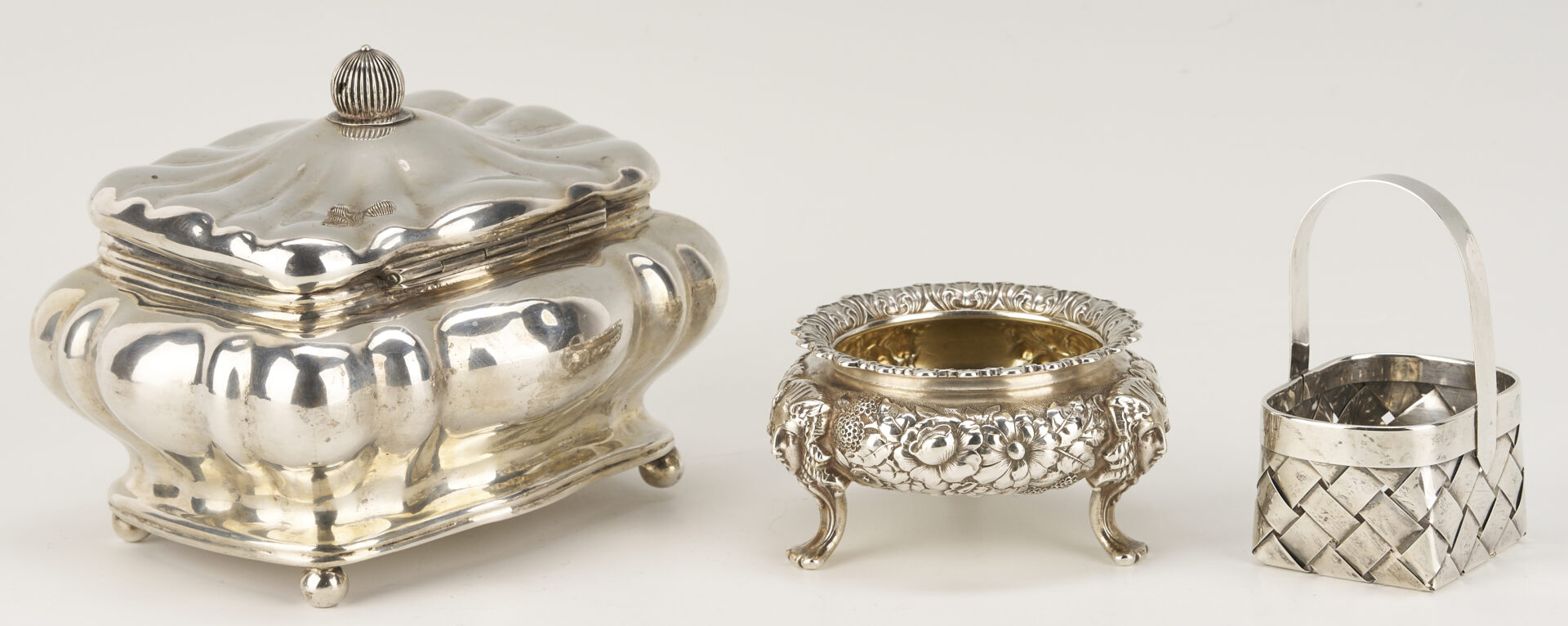 Lot 832: 6 Collectible Small Silver Items incl. Tiffany, Shreve, Tea Caddy