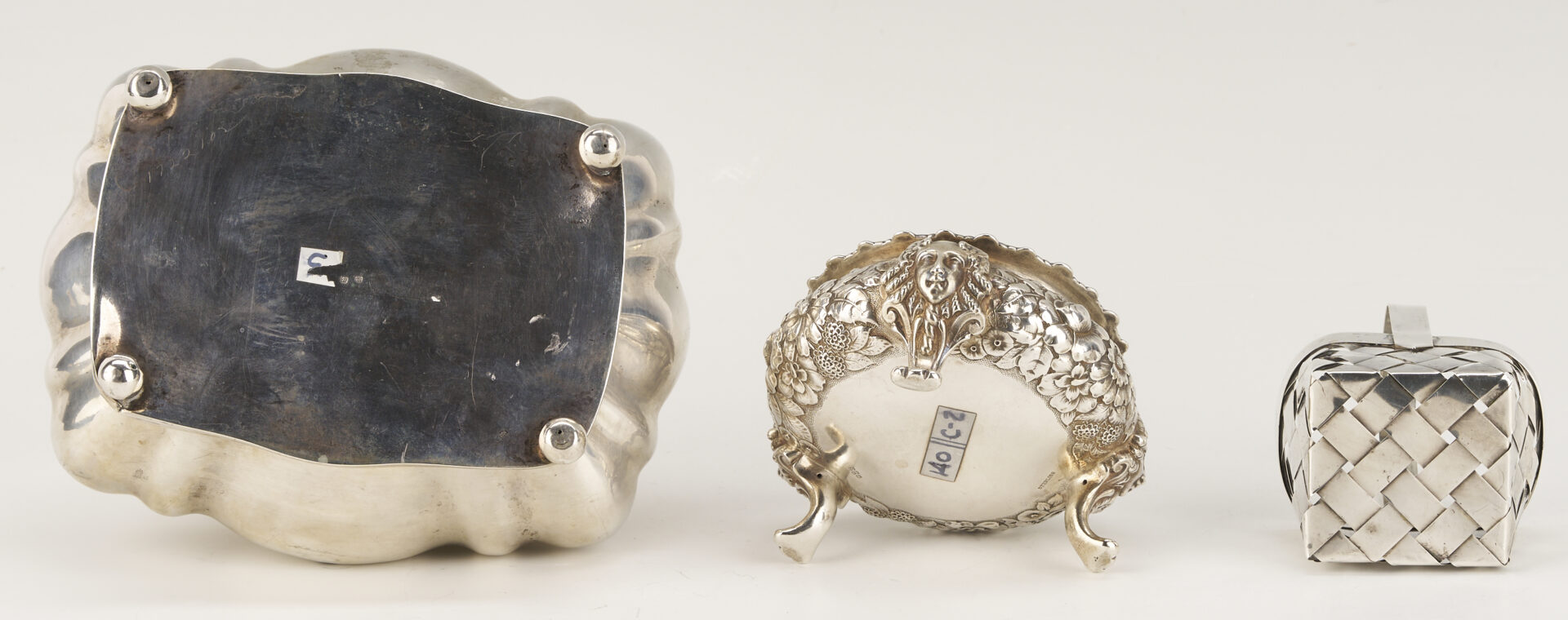 Lot 832: 6 Collectible Small Silver Items incl. Tiffany, Shreve, Tea Caddy