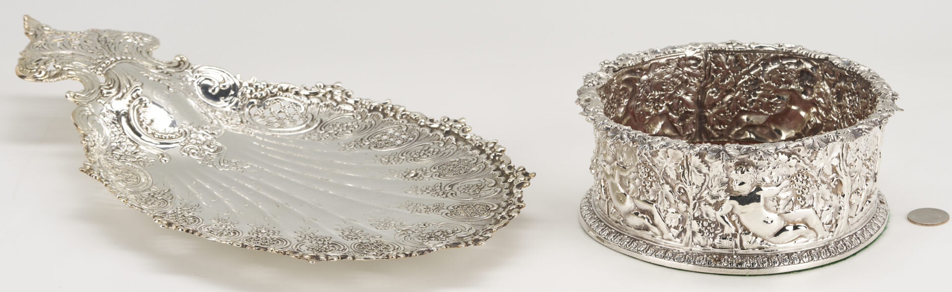 Lot 837: Sterling Silver Repousse Wine Coaster & Rococo Dish