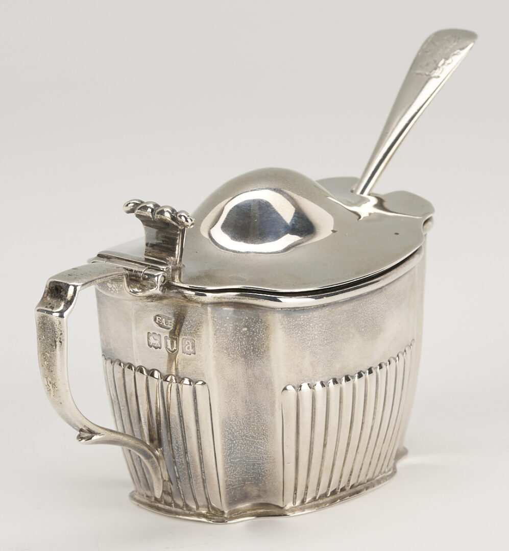 Lot 843: 1771 English Sterling Basting Spoon plus Mustard Pot w/ Sterling Silver Spoon