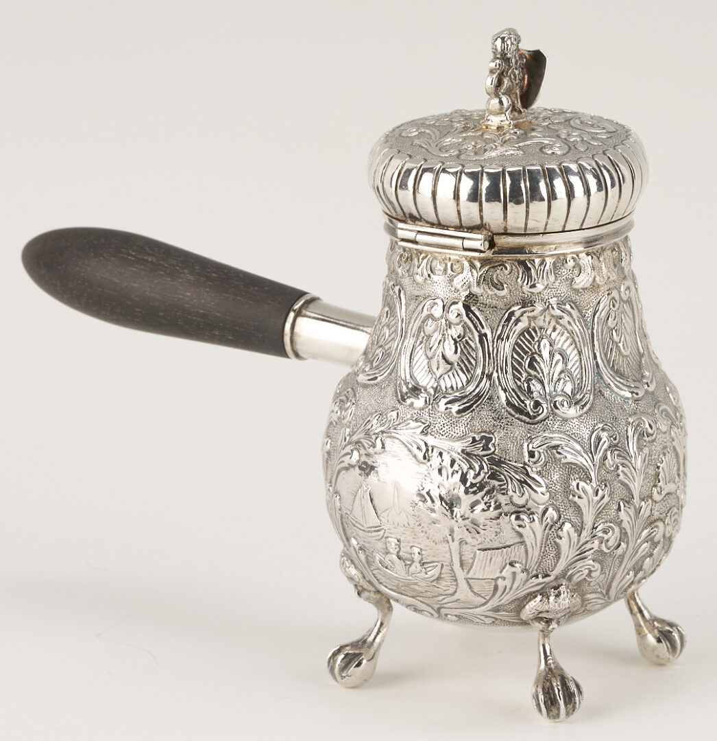 Lot 846: Petite Dutch Chocolate Pot plus 2 Sterling Salts and Spoons