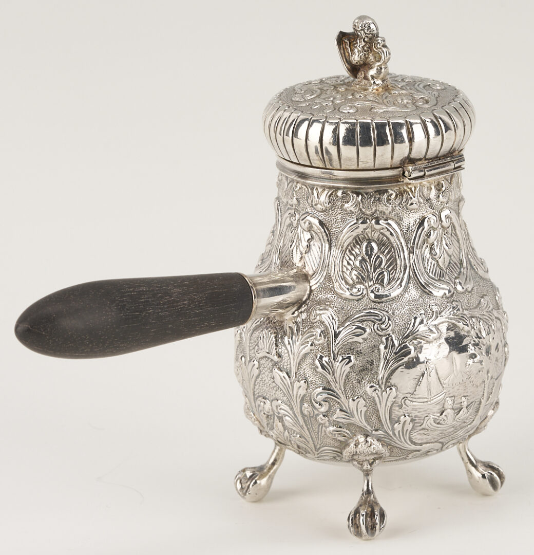 Lot 846: Petite Dutch Chocolate Pot plus 2 Sterling Salts and Spoons
