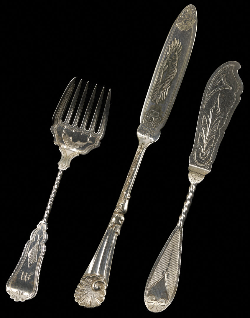 Lot 847: 13 Pcs. 19th C. Silver Flatware, Most w/ Twist Handle