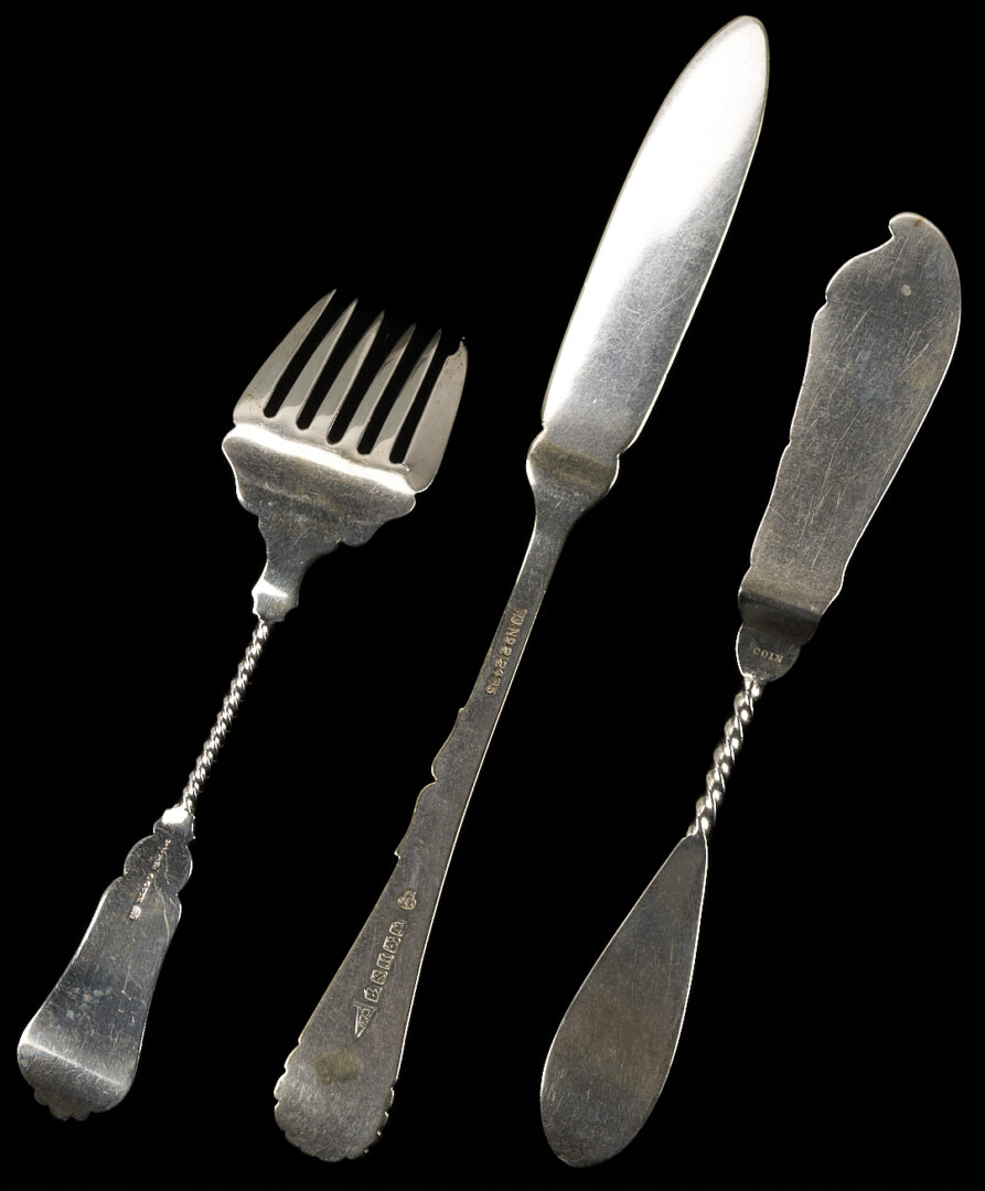 Lot 847: 13 Pcs. 19th C. Silver Flatware, Most w/ Twist Handle
