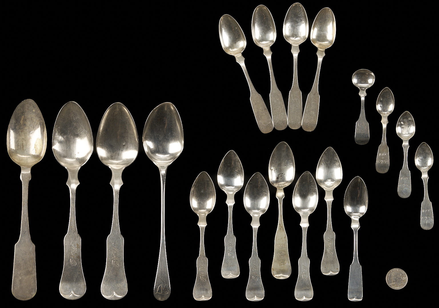 Lot 848: 19 Assorted Coin Silver Spoons