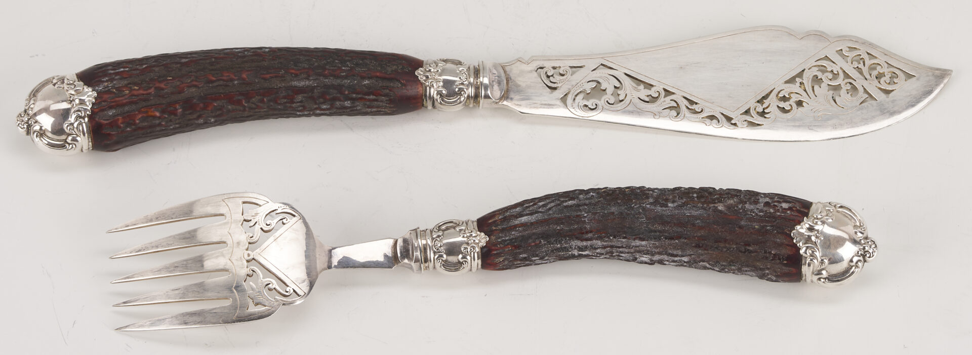 Lot 851: Coin Silver Goblet & Horn/Sterling Fish Set, Alabama interest