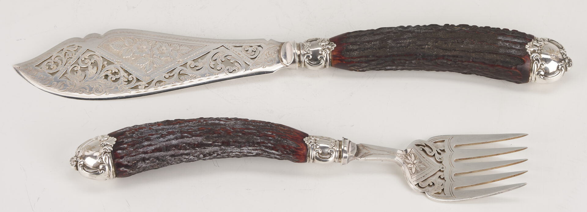 Lot 851: Coin Silver Goblet & Horn/Sterling Fish Set, Alabama interest