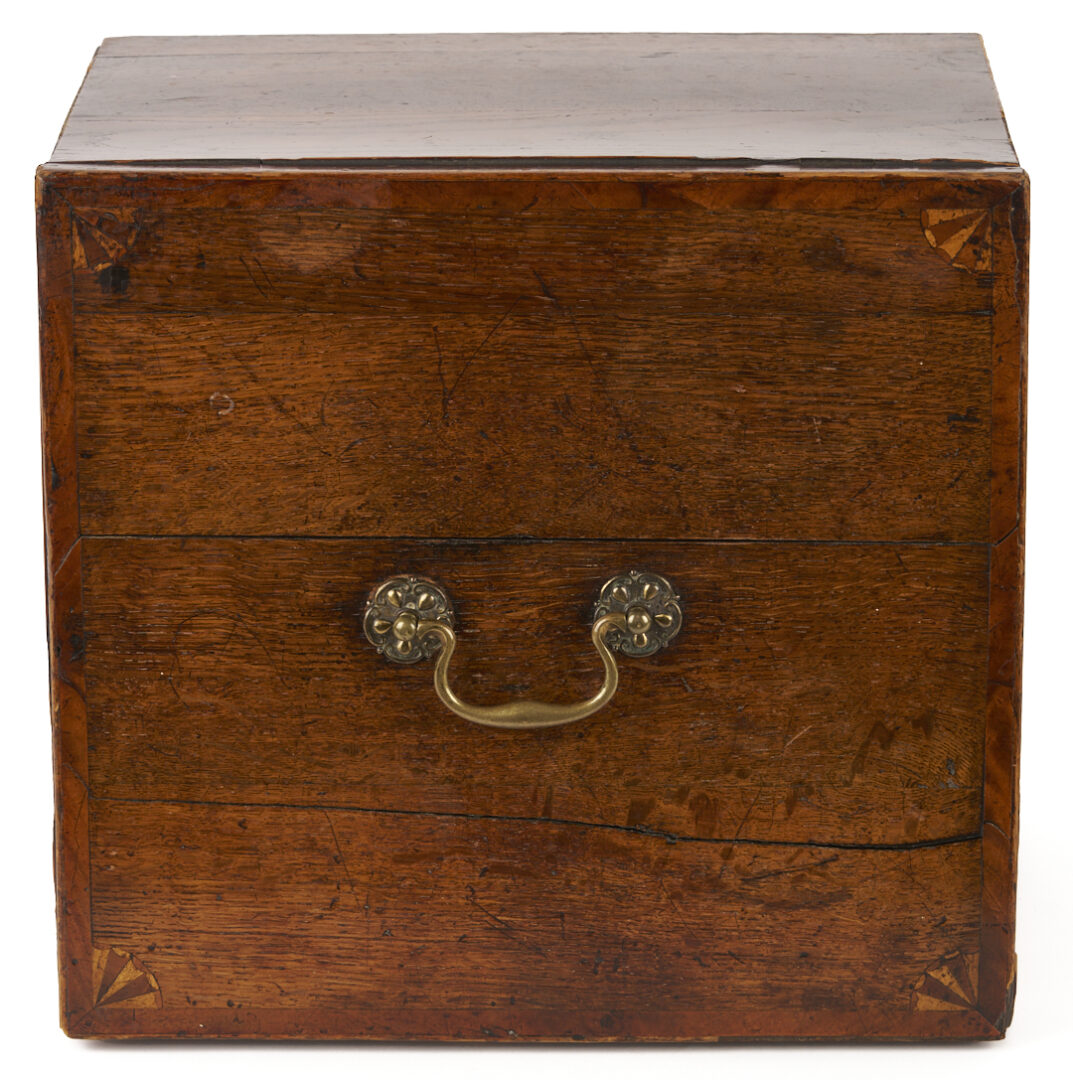 Lot 853: Boulle Marquetry Double Inkstand, Bottle Case, and Small Faux Tortoise and Silver Box