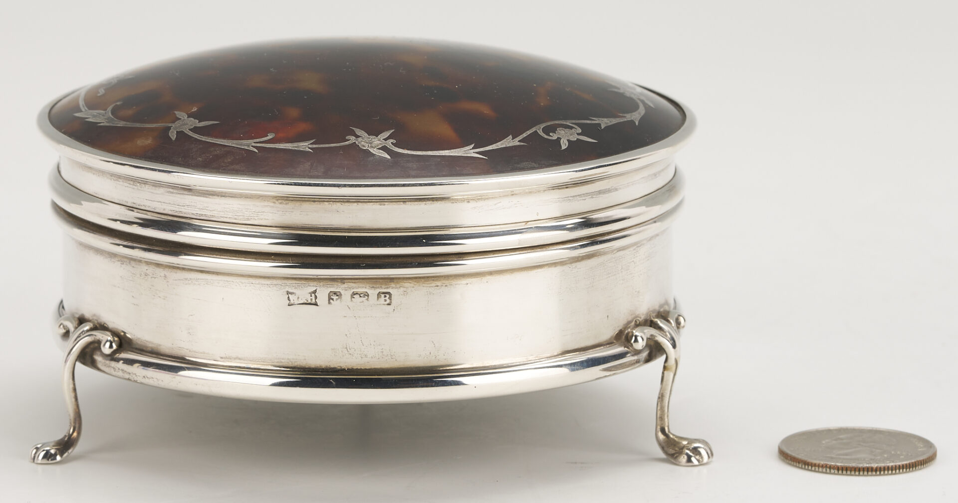 Lot 853: Boulle Marquetry Double Inkstand, Bottle Case, and Small Faux Tortoise and Silver Box