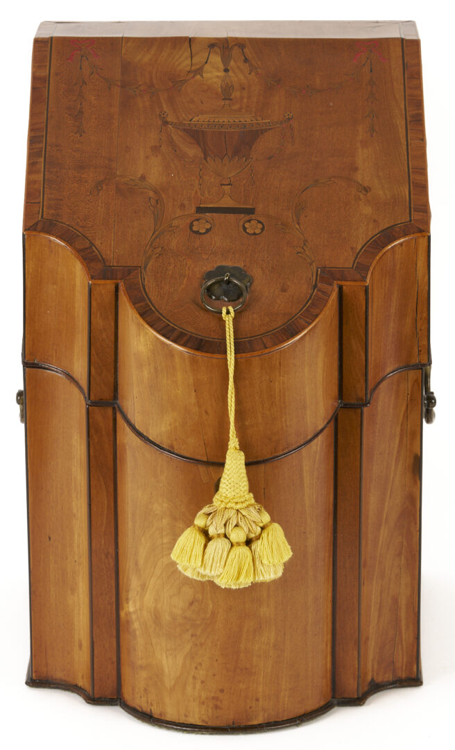 Lot 854: Georgian Style Inlaid Knife Box & Marquetry Letter Cabinet