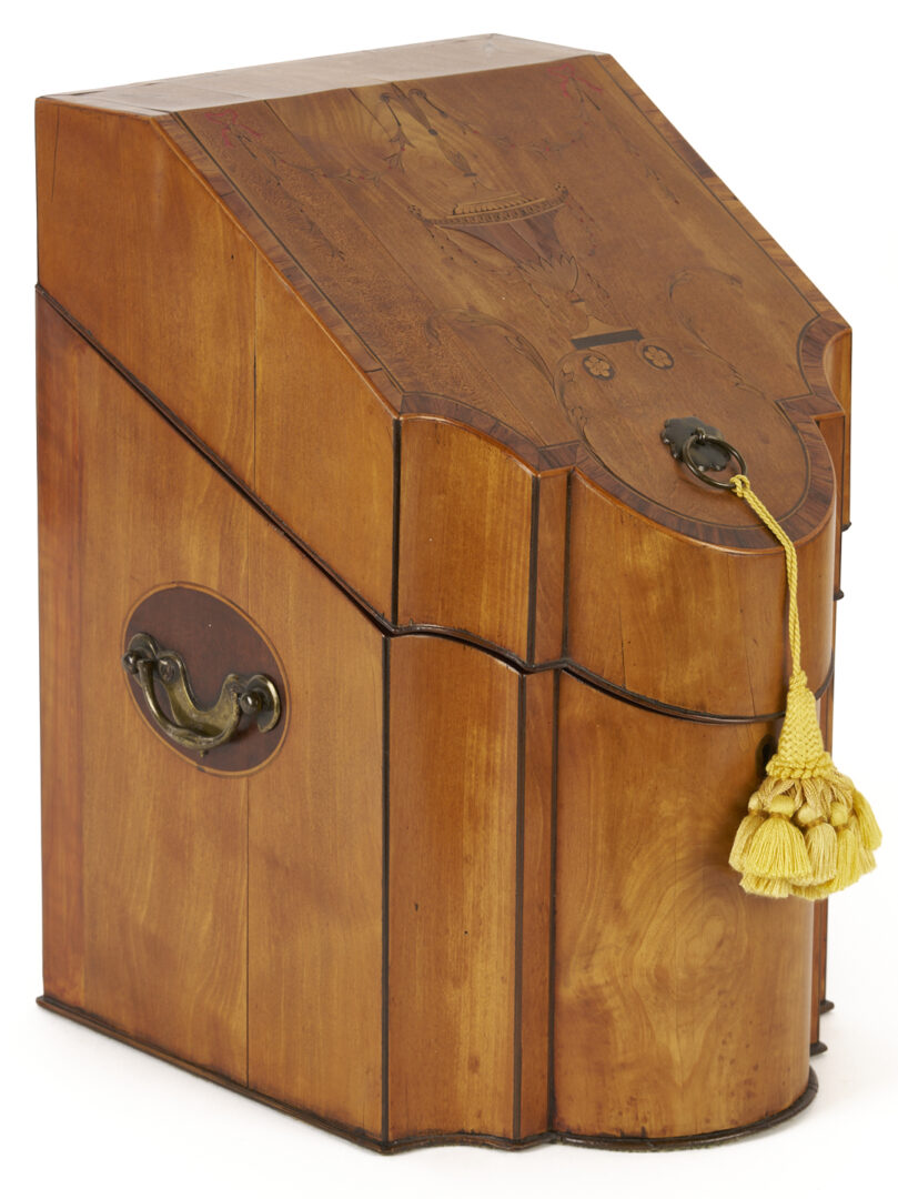 Lot 854: Georgian Style Inlaid Knife Box & Marquetry Letter Cabinet
