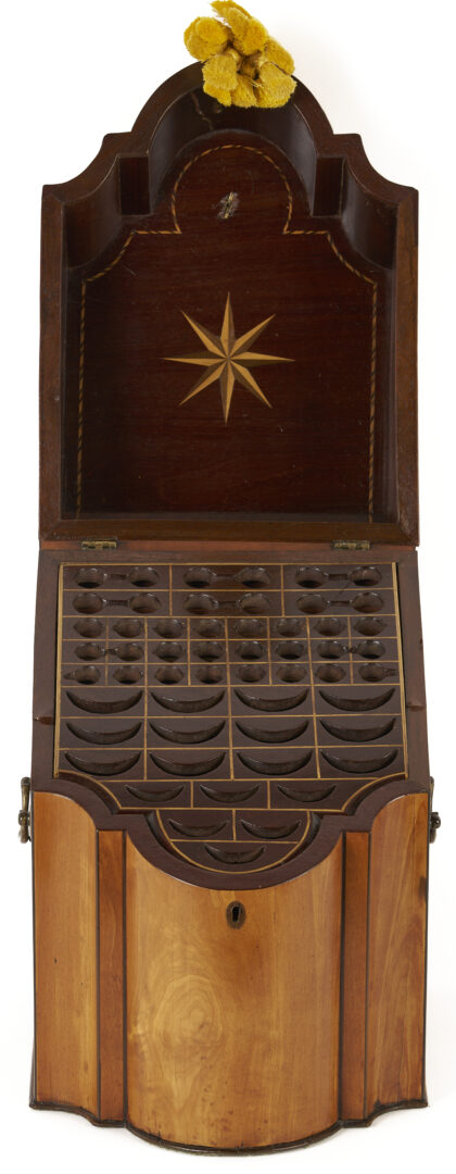 Lot 854: Georgian Style Inlaid Knife Box & Marquetry Letter Cabinet