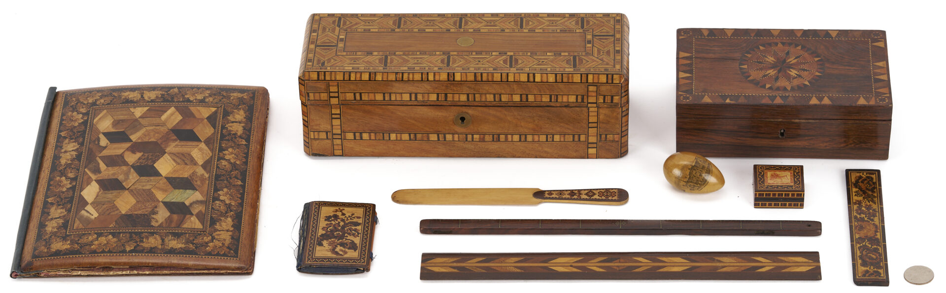 Lot 855: 10 pcs. Tunbridge Ware and Mauchline Ware