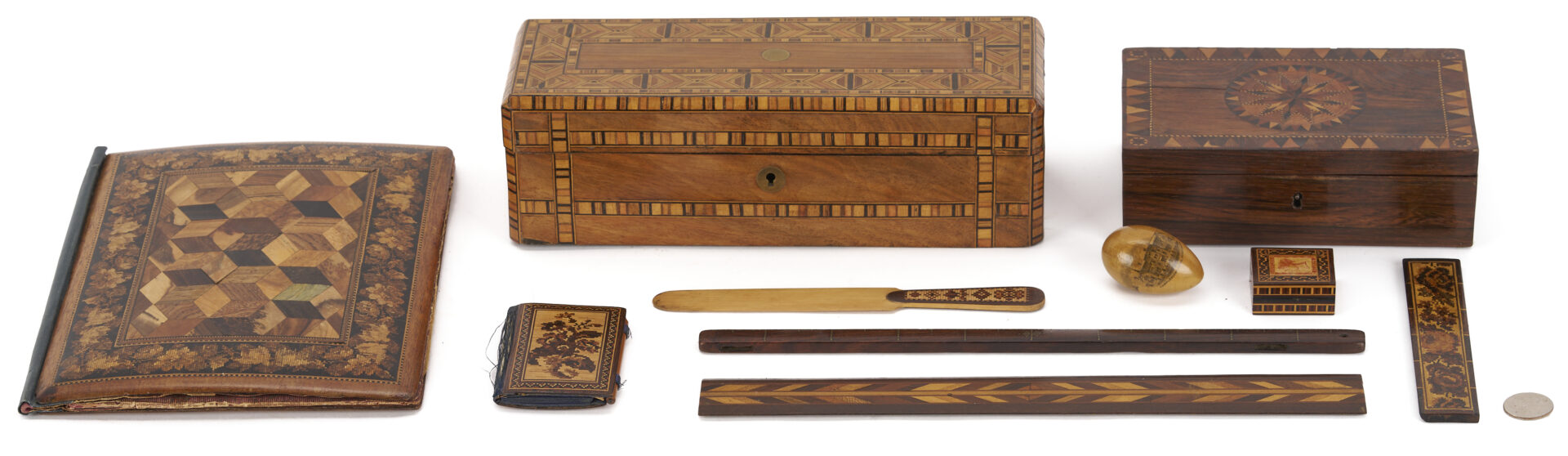 Lot 855: 10 pcs. Tunbridge Ware and Mauchline Ware