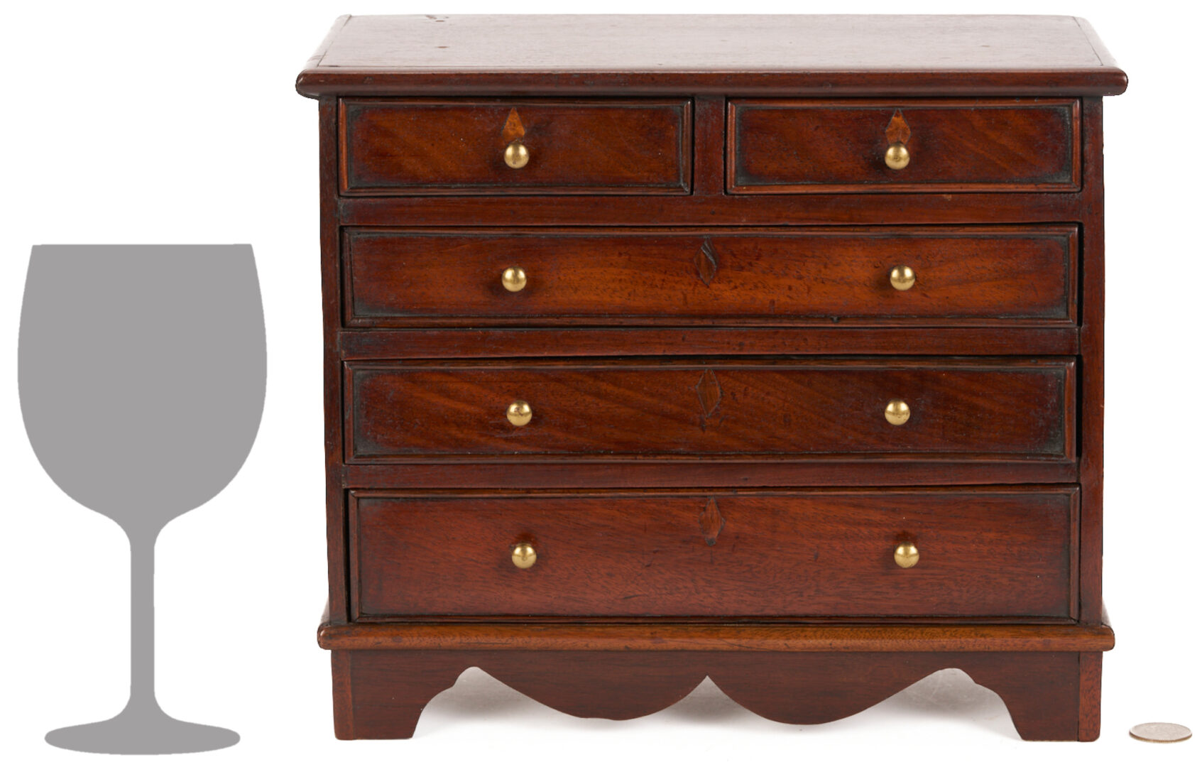 Lot 857: English Mahogany Miniature Chest of Drawers