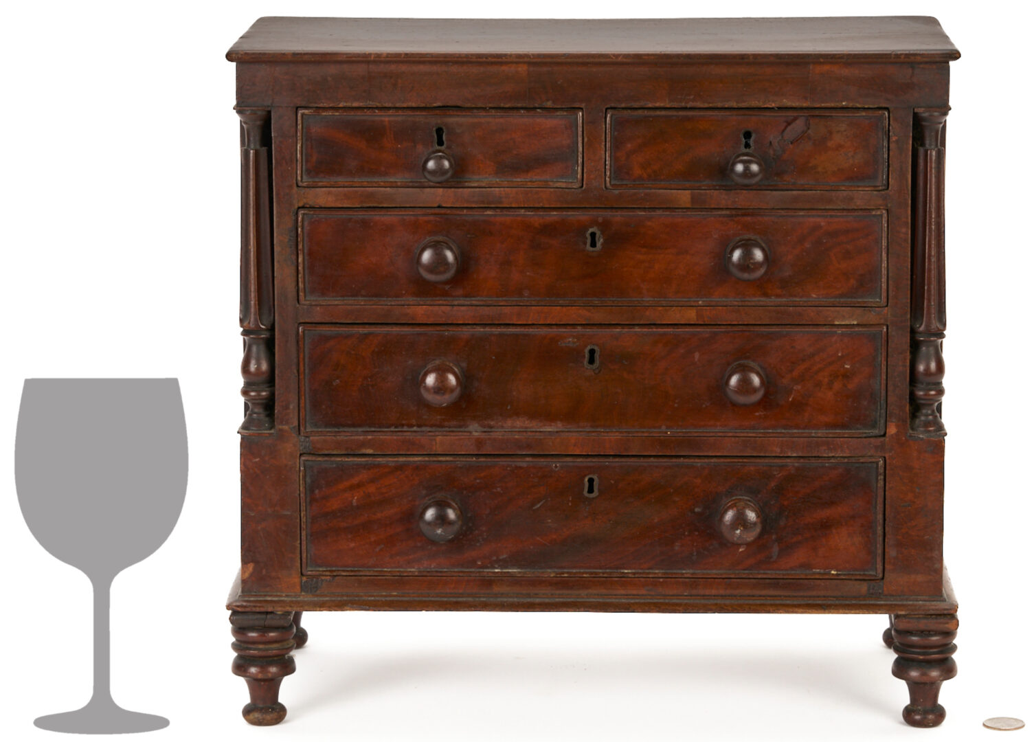 Lot 858: English Miniature Classical Chest of Drawers
