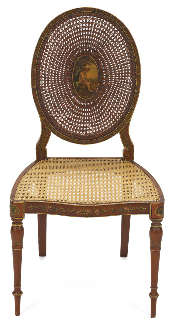 Lot 860: Edwardian Painted Caned Settee and Chair
