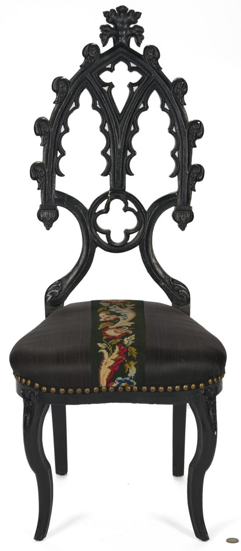 Lot 869: American Gothic Revival Ebonized Parlor Chair, ex-Xanthus Smith