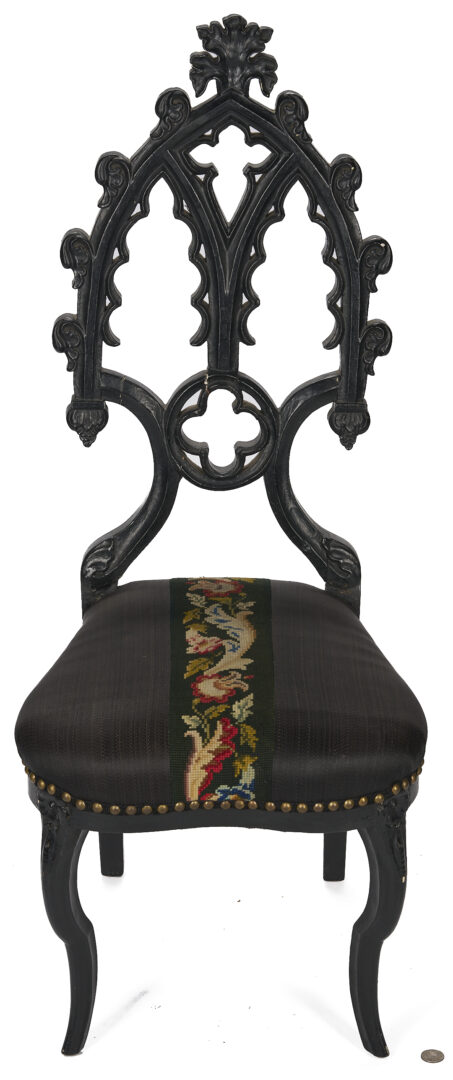 Lot 869: American Gothic Revival Ebonized Parlor Chair, ex-Xanthus Smith