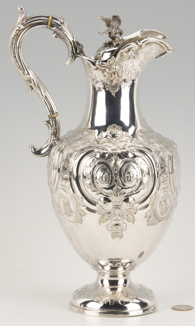 Lot 86: Coin Silver Ewer w/ TN history, Crest of Cummings or Cumyns Family