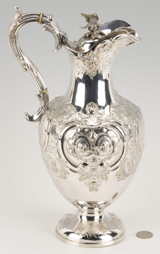 Lot 86: Coin Silver Ewer w/ TN history, Crest of Cummings or Cumyns Family