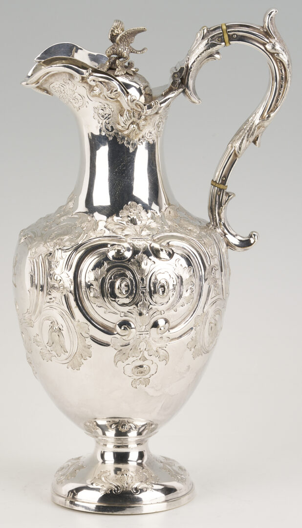 Lot 86: Coin Silver Ewer w/ TN history, Crest of Cummings or Cumyns Family