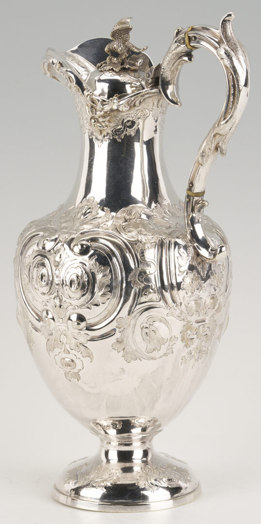 Lot 86: Coin Silver Ewer w/ TN history, Crest of Cummings or Cumyns Family