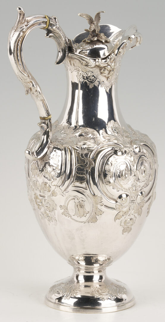 Lot 86: Coin Silver Ewer w/ TN history, Crest of Cummings or Cumyns Family