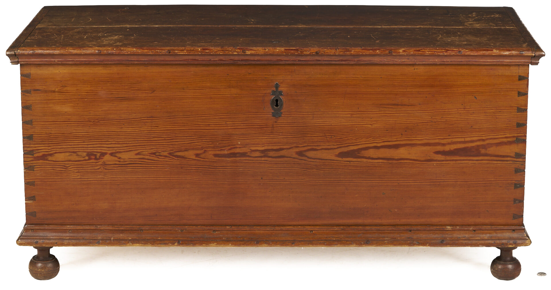 Lot 876: South Carolina Yellow Pine Blanket Chest w/ Turned Feet