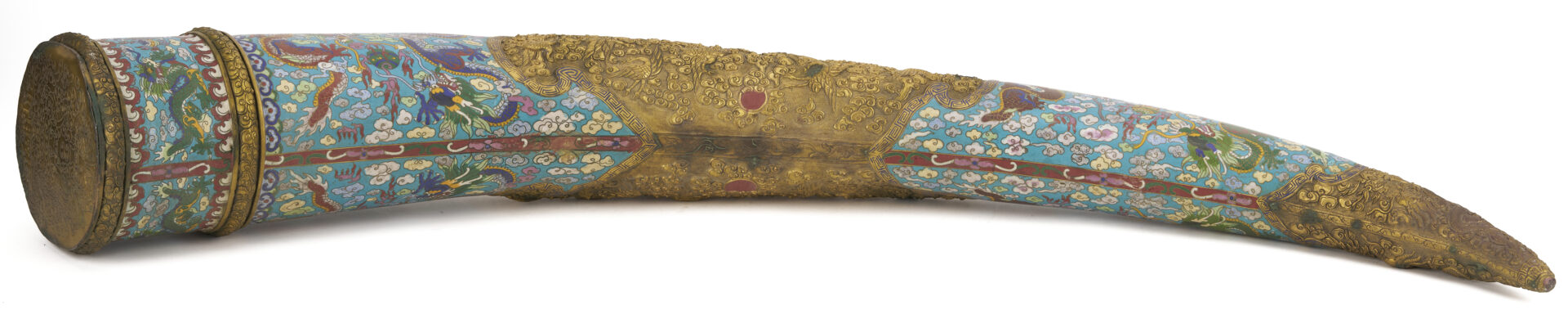 Lot 878: Large Cloisonne “Tusk” with Hardwood Stand