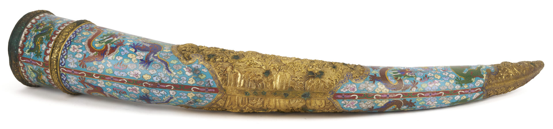 Lot 878: Large Cloisonne “Tusk” with Hardwood Stand