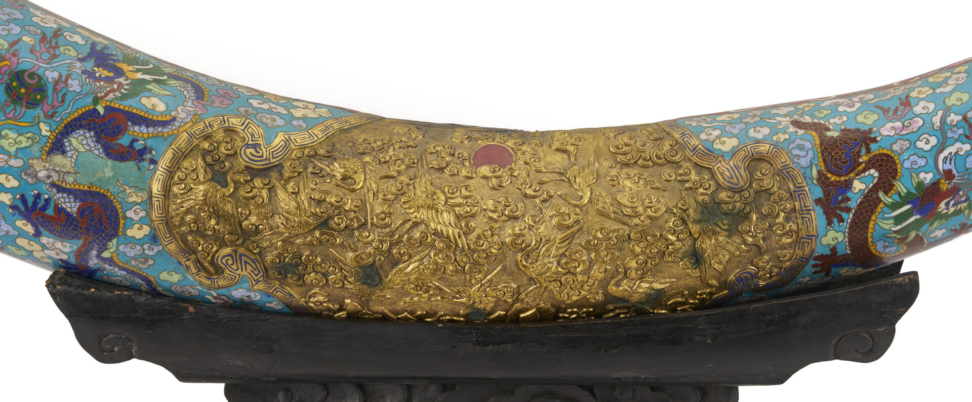 Lot 878: Large Cloisonne “Tusk” with Hardwood Stand