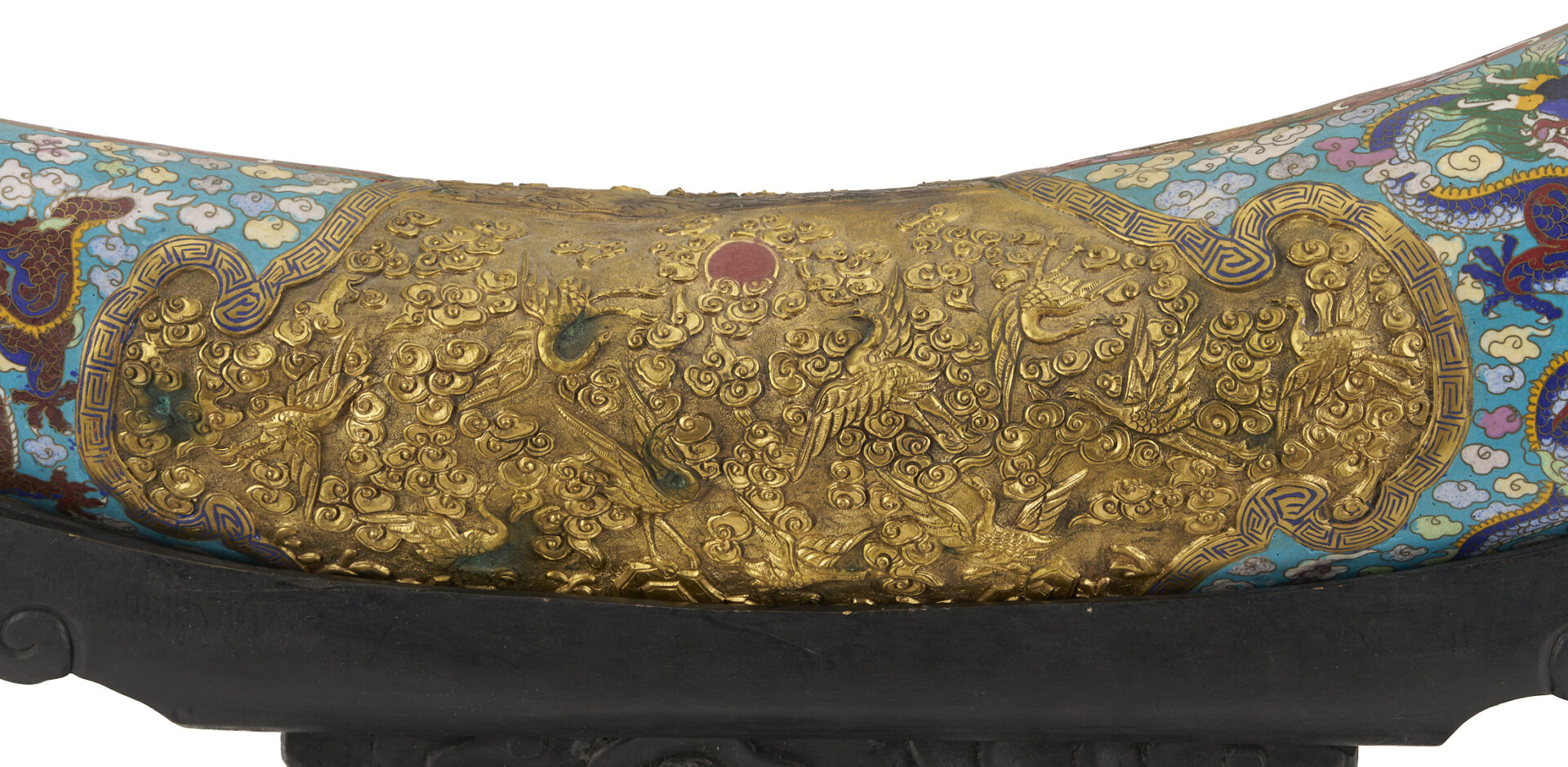 Lot 878: Large Cloisonne “Tusk” with Hardwood Stand
