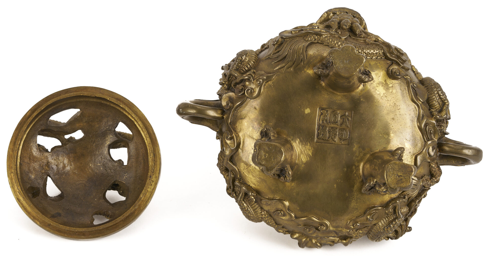 Lot 885: Chinese Bronze Censer w/ Hardwood Base