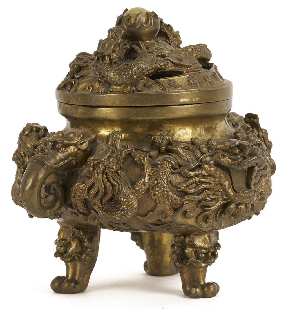 Lot 885: Chinese Bronze Censer w/ Hardwood Base