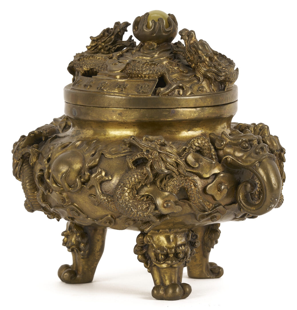 Lot 885: Chinese Bronze Censer w/ Hardwood Base