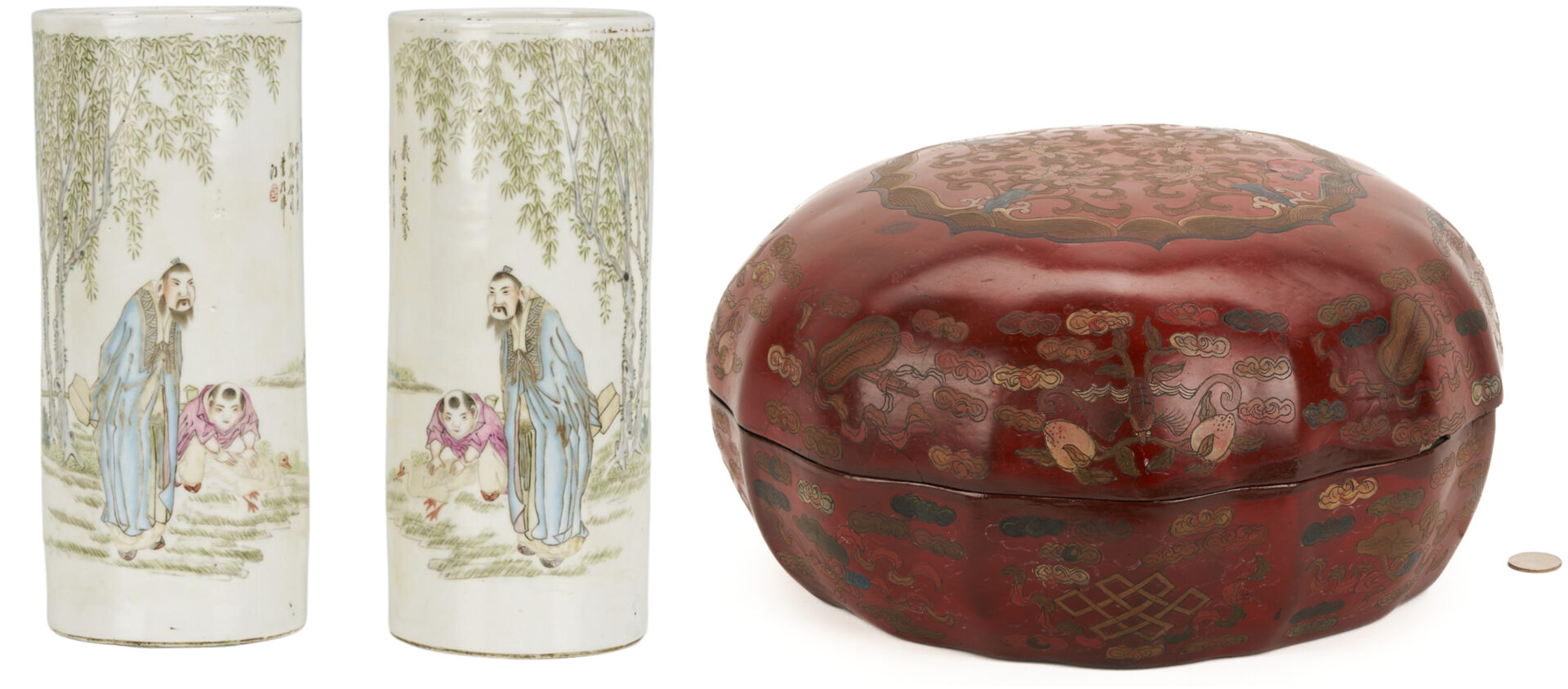 Lot 886: Pr. Chinese Famille Rose Wig Stands