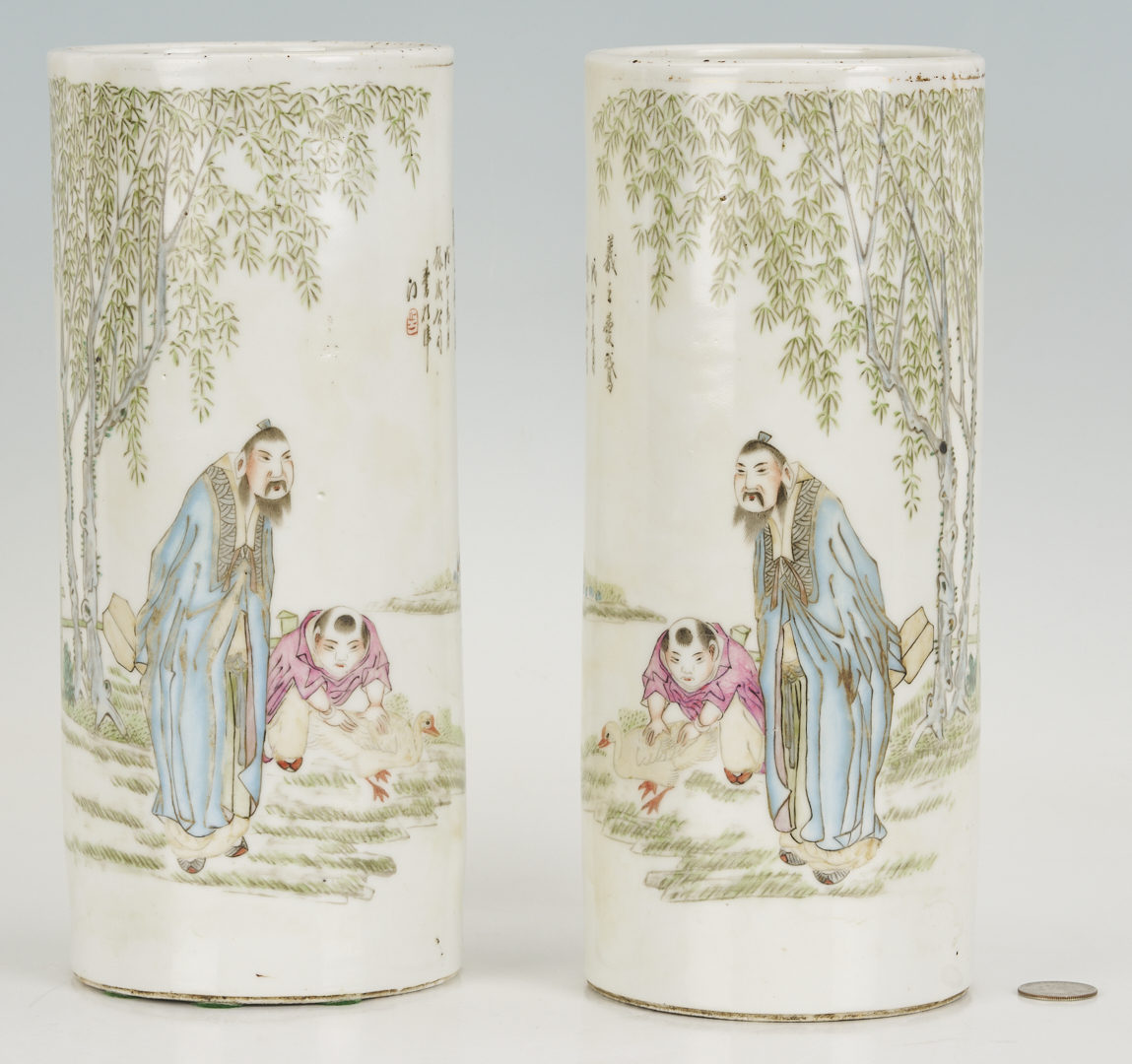 Lot 886: Pr. Chinese Famille Rose Wig Stands