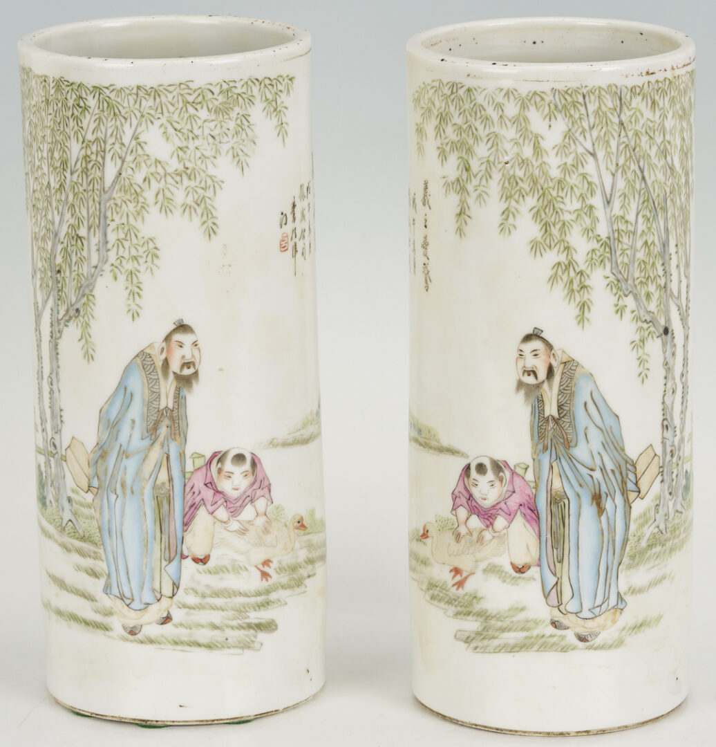 Lot 886: Pr. Chinese Famille Rose Wig Stands