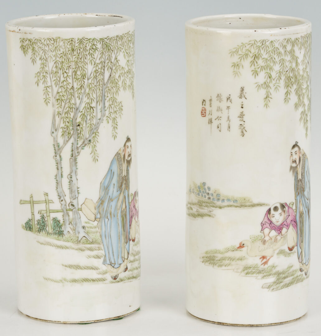 Lot 886: Pr. Chinese Famille Rose Wig Stands
