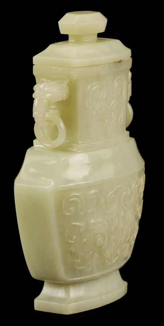Lot 890: Chinese Miniature Jade Covered Urn & 2 Jade Snuff Bottles