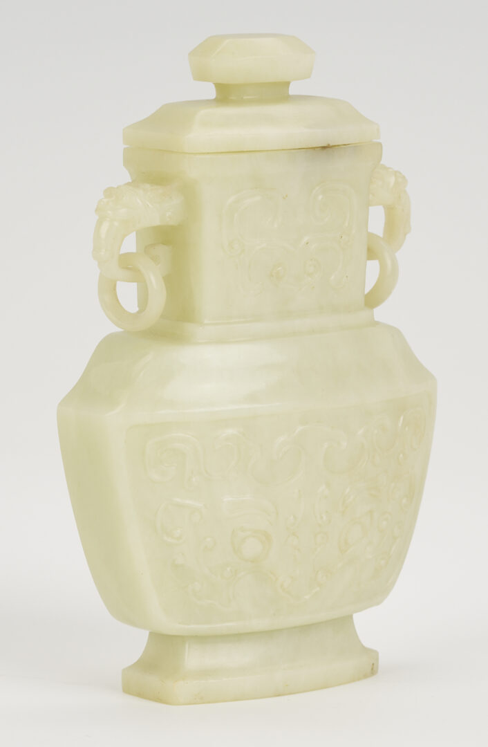 Lot 890: Chinese Miniature Jade Covered Urn & 2 Jade Snuff Bottles