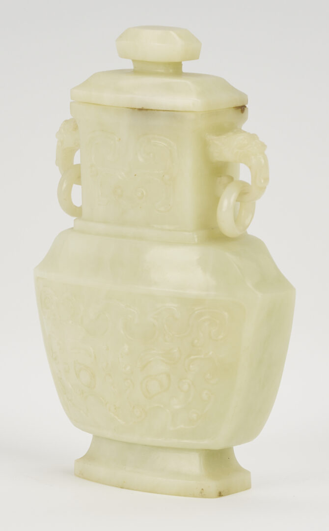 Lot 890: Chinese Miniature Jade Covered Urn & 2 Jade Snuff Bottles