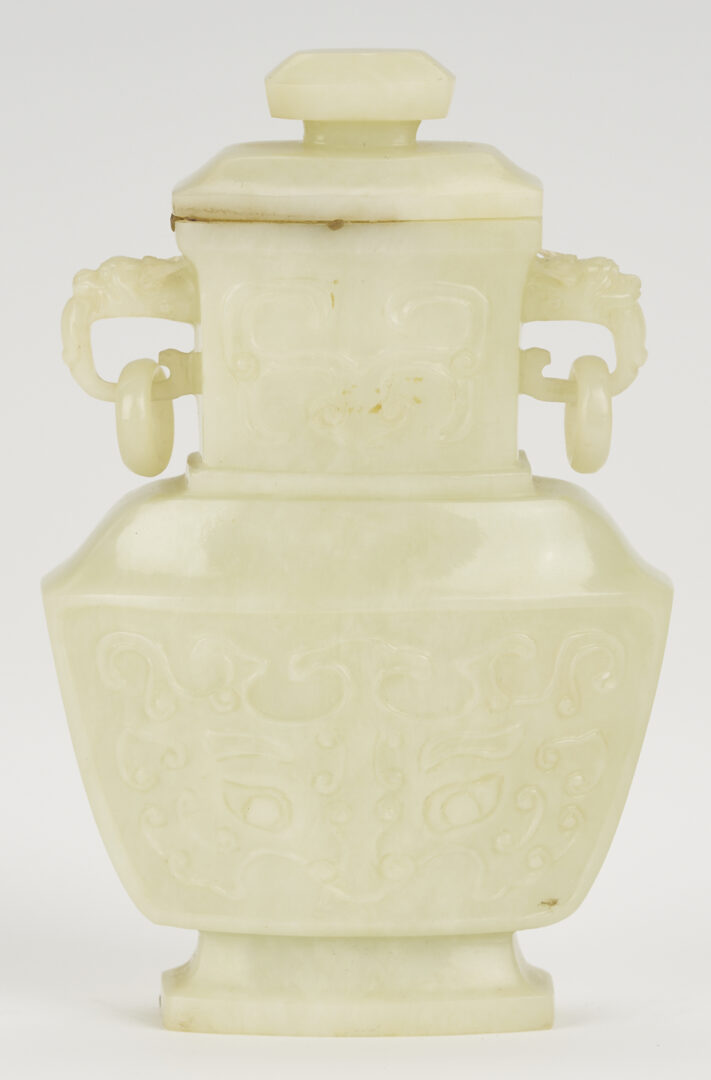Lot 890: Chinese Miniature Jade Covered Urn & 2 Jade Snuff Bottles