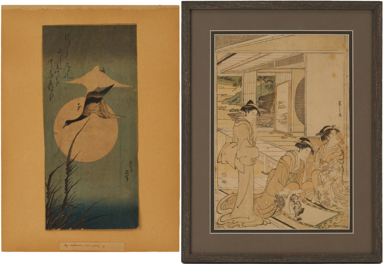 Lot 894: 2 Japanese Woodblock Prints, Hokusai & Eishi Geisha