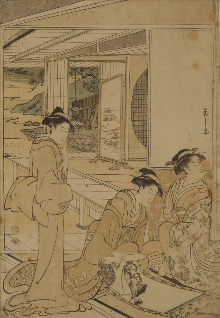 Lot 894: 2 Japanese Woodblock Prints, Hokusai & Eishi Geisha