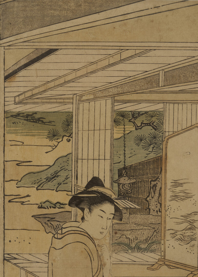 Lot 894: 2 Japanese Woodblock Prints, Hokusai & Eishi Geisha