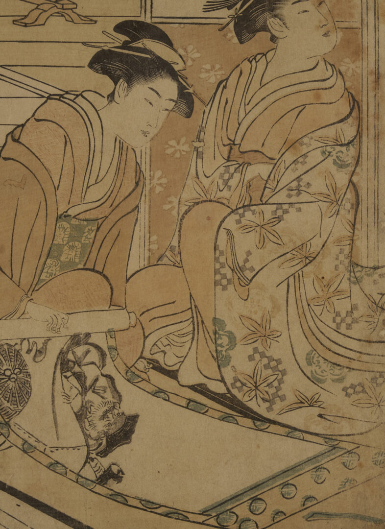 Lot 894: 2 Japanese Woodblock Prints, Hokusai & Eishi Geisha