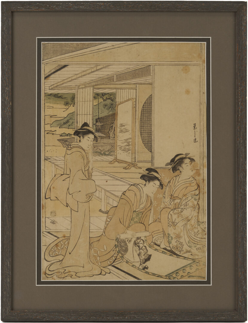 Lot 894: 2 Japanese Woodblock Prints, Hokusai & Eishi Geisha
